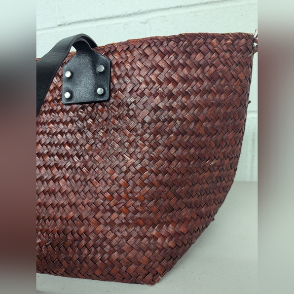 rtr AllSaints Mosley Straw Tote Large Carryall Red Black Beach Vacation - Picture 4 of 7